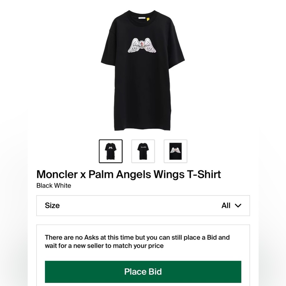 NWT Men’s Size Small Moncler X Palm Angels Wing Logo Tee 100% Cotton In Black - Picture 5 of 17